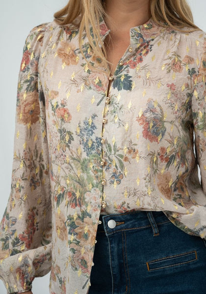 Floral Gold Button Blouse