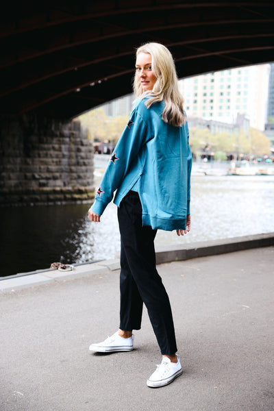 French Blue 6X Star Sleeve Sweater